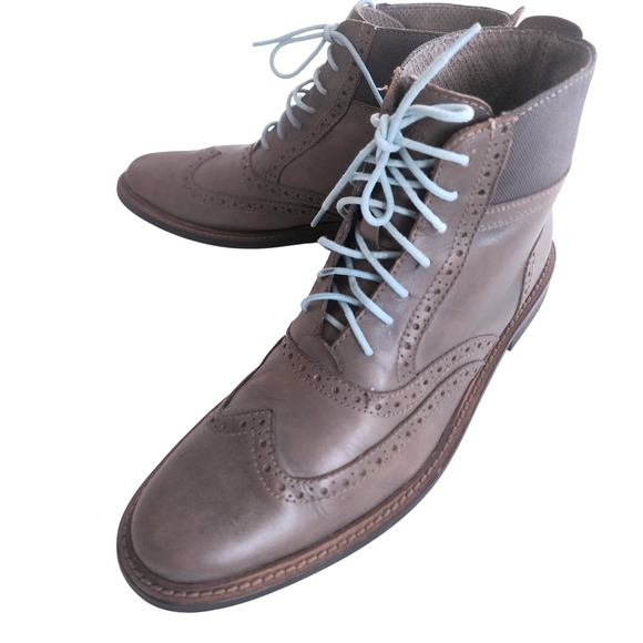 Original Penguin WT Brogue Charcoal Gray Leather Wingtip Lace Up Ankle Boots 10 - Picture 3 of 8